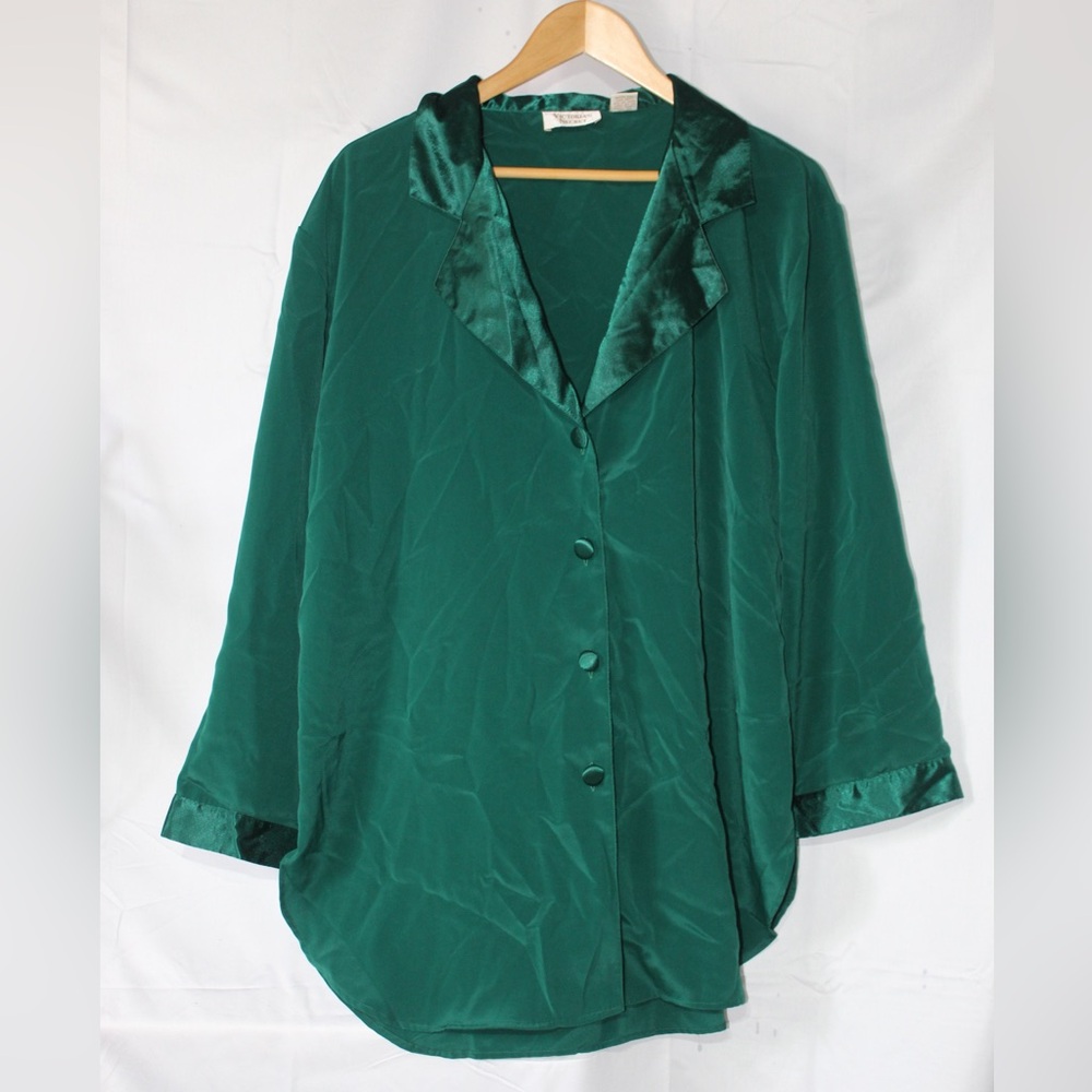 Gold label Victoria's Secret Teal Satin sleep shirt casual outing layering